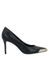 Versace Jeans Couture Elegant Black Pumps With Iconic Gold Accent And Luxurious Leather Finish In Black