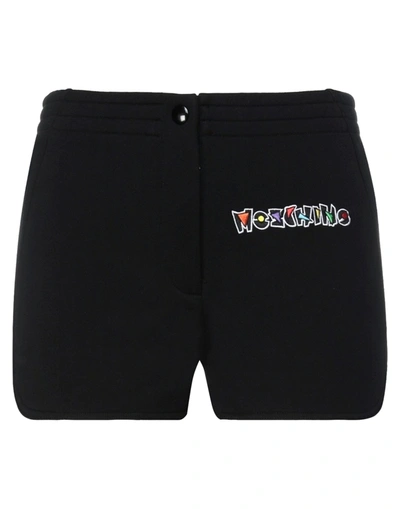 Moschino Designer Logo Fleece Shorts In Black