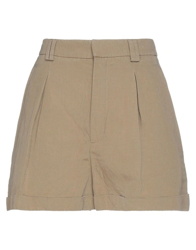 Saint Laurent Woman Shorts & Bermuda Shorts Khaki Size 8 Silk, Linen