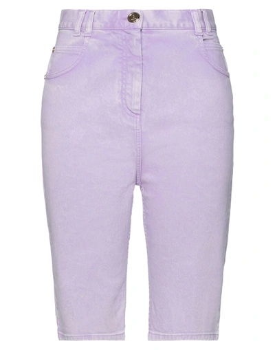 Balmain Denim Shorts In Purple