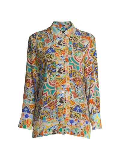 Robert Graham Piper Mosaic Tile-print Collared Shirt In Multi