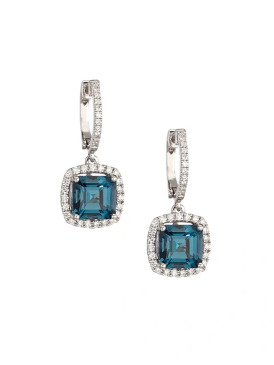 Saks Fifth Avenue Women's 14k White Gold, London Blue Topaz & Diamond Cushion Drop Earrings