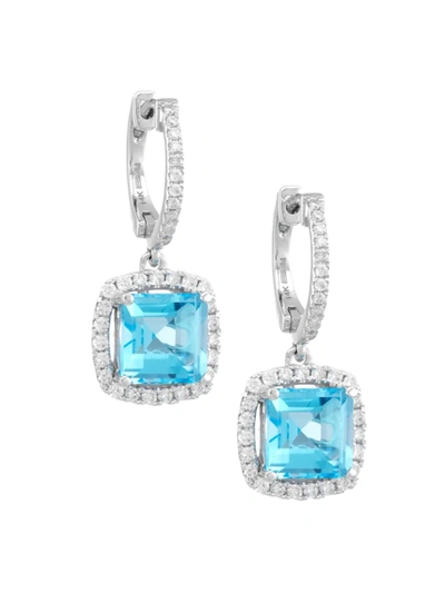 Saks Fifth Avenue Women's 14k White Gold, Diamond & Blue Topaz Drop Earrings