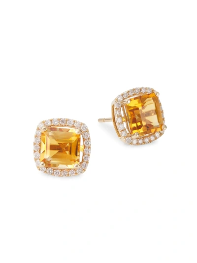 Saks Fifth Avenue Women's 14k Gold, Diamond & Citrine Stud Earrings