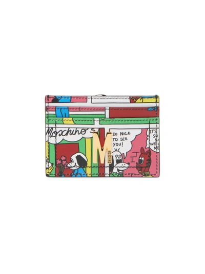 Moschino Comics-print Leather Cardholder In Neutral