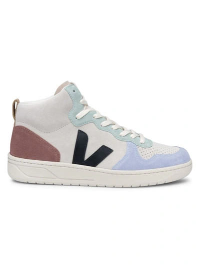 Veja V-15 High-top Nubuck And Leather Trainers In White