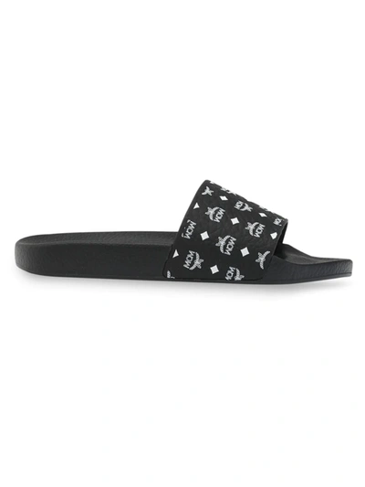 Mcm Women Black Rubber Slippers In Animal Print