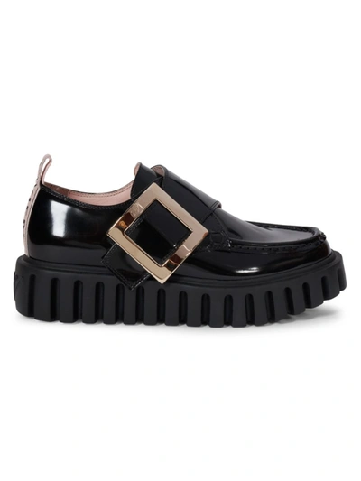 Roger Vivier Viv Creeper Metal Buckle Patent Leather Loafers In Black