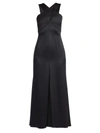 Giorgio Armani Cross Front Silk Satin Gown In Black