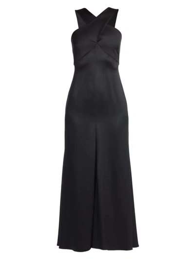 Giorgio Armani Cross Front Silk Satin Gown In Uc Black Beauty