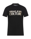 Versace Jeans Couture Cotton T-shirt With Metallic Gold Logo In Black