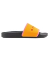 Marni Intarsia-knit Flat Slides In Nero+arancio