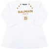 BALMAIN WHITE DRESS FOR BABY GIRL WITH GOLD LOGO,6Q1860 F0015 100
