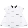 BALMAIN WHITE DRESS FOR BABY GIRL WITH LOGOS,6Q1821 Z0199 100NE