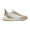 Brunello Cucinelli Mixed Leather Slip-on Runner Sneakers In Brown