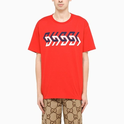 Gucci Red  Mirror Print Crewneck T-shirt