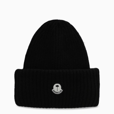 Moncler Black Carded Wool Beanie