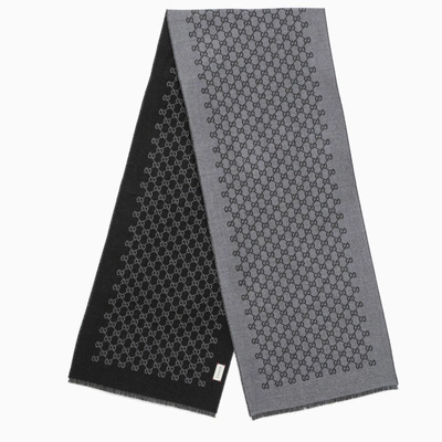 Gucci Grey/black Knitted Gg Jacquard Reversible Scarf