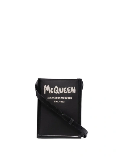 Alexander Mcqueen Mini Graffiti-print Messenger Bag In Black