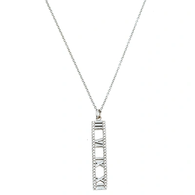 Pre-owned Tiffany & Co Atlas Diamond 18k White Gold Open Bar Pendant Necklace