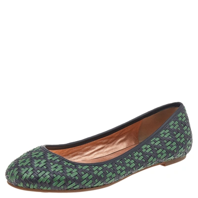 Pre-owned Marc Jacobs Green/black Braided Leather Ballet Flats Size 38