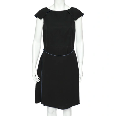 Pre-owned Giorgio Armani Black Silk Crepe Contrast Trimmed Wrap Detailed Dress M