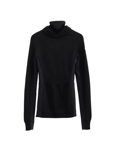 Moncler Shell-trimmed Wool-blend Turtleneck Sweater In Black