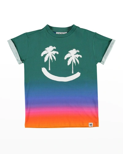 Molo Kids' Boy's Randon Palm Tree Smiley Graphic T-shirt In Green