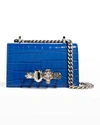 Alexander Mcqueen Croc Embossed Knuckle Ring Leather Shoulder Bag In Indigo