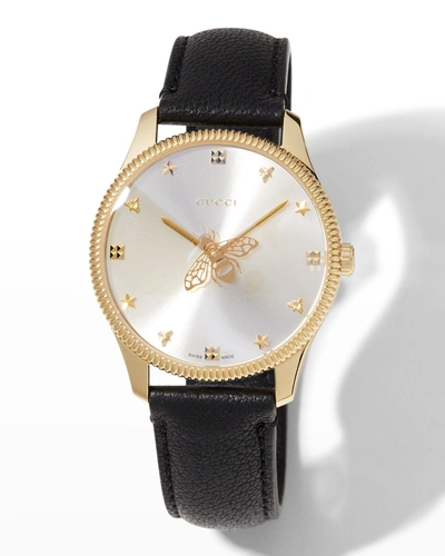 Gucci 36mm Quartz Gold-tone Bracelet With Leather Strap