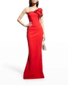 Chiara Boni La Petite Robe Flower-embellished One-shoulder Gown In 374 Passion