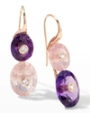 PRINCE DIMITRI JEWELRY 18K ROSE GOLD FISH HOOK 2 OVAL AMETHYST AND 2 OVAL ROSE QUARTZ EARRINGS WITH 4 ROUND DIAMONDS,PROD248300015