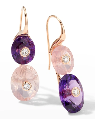 Prince Dimitri Jewelry 18k Rose Gold Fish Hook 2 Oval Amethyst And 2 Oval Rose Quartz Earrings With 4 Round Diamonds
