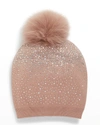 Adrienne Landau Embellished Wool Beanie W/ Faux Fur Pom In Taupe