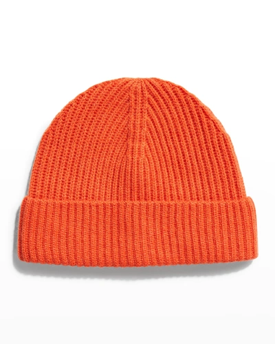 Neiman Marcus Men's Cashmere Beanie Hat In Orange