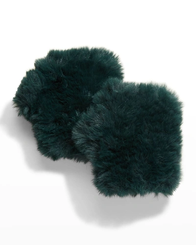 Jocelyn Fingerless Faux Fur Mittens In Dark Teal
