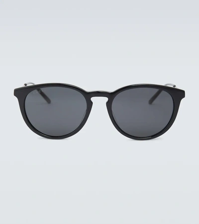 Gucci Round Acetate And Metal Sunglasses In Black-silver-grey