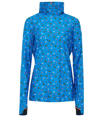 Moncler Genius Womens Bright Blue X 3 Moncler Grenoble Printed Stretch-jersey Top M In Blue,multi