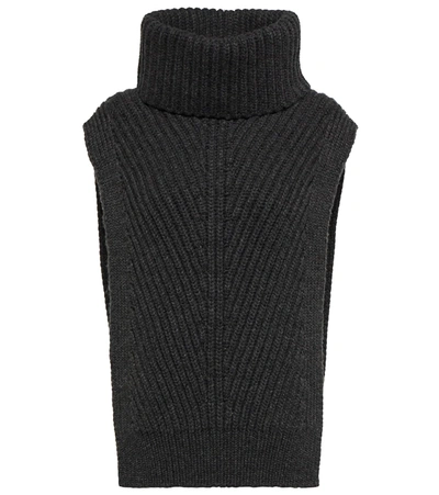 The Row Aso Rib Knit Cashmere Turtleneck Vest In Grey Melange