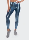 Heroine Sport Marvel Metallic Stretch Leggings In Titanium Blue