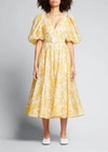 Zimmermann Postcard Belted Floral-print Linen And Silk-blend Midi Dress In Yellow Tonal Flor