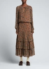 Veronica Beard Tunis Tiered Floral-print Crepe De Chine Midi Dress In Cinnamon Multi