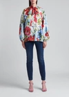 Dolce & Gabbana Habotai Shirt With Pictorial Garden Print In Pastblue
