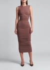 Dolce & Gabbana Ruched Sleeveless Jersey Midi Dress In Pastbrown