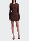 Dolce & Gabbana Long Sleeve Crop Stretch Jersey Corset Top In Darkbrown
