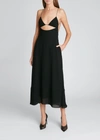 Saint Laurent Open-back Cutout Crepe De Chine Midi Dress In Nero