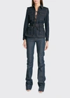 Saint Laurent Saharian Belted Lace-up Denim Jacket In Blue
