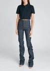 Saint Laurent Embroidered-logo Cropped Polo Shirt In Blue