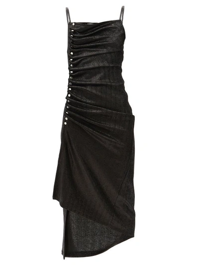 Rabanne Studded Gathered Metallic-jersey Dress In Black