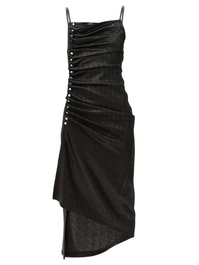 Rabanne Studded Gathered Metallic-jersey Dress In Schwarz